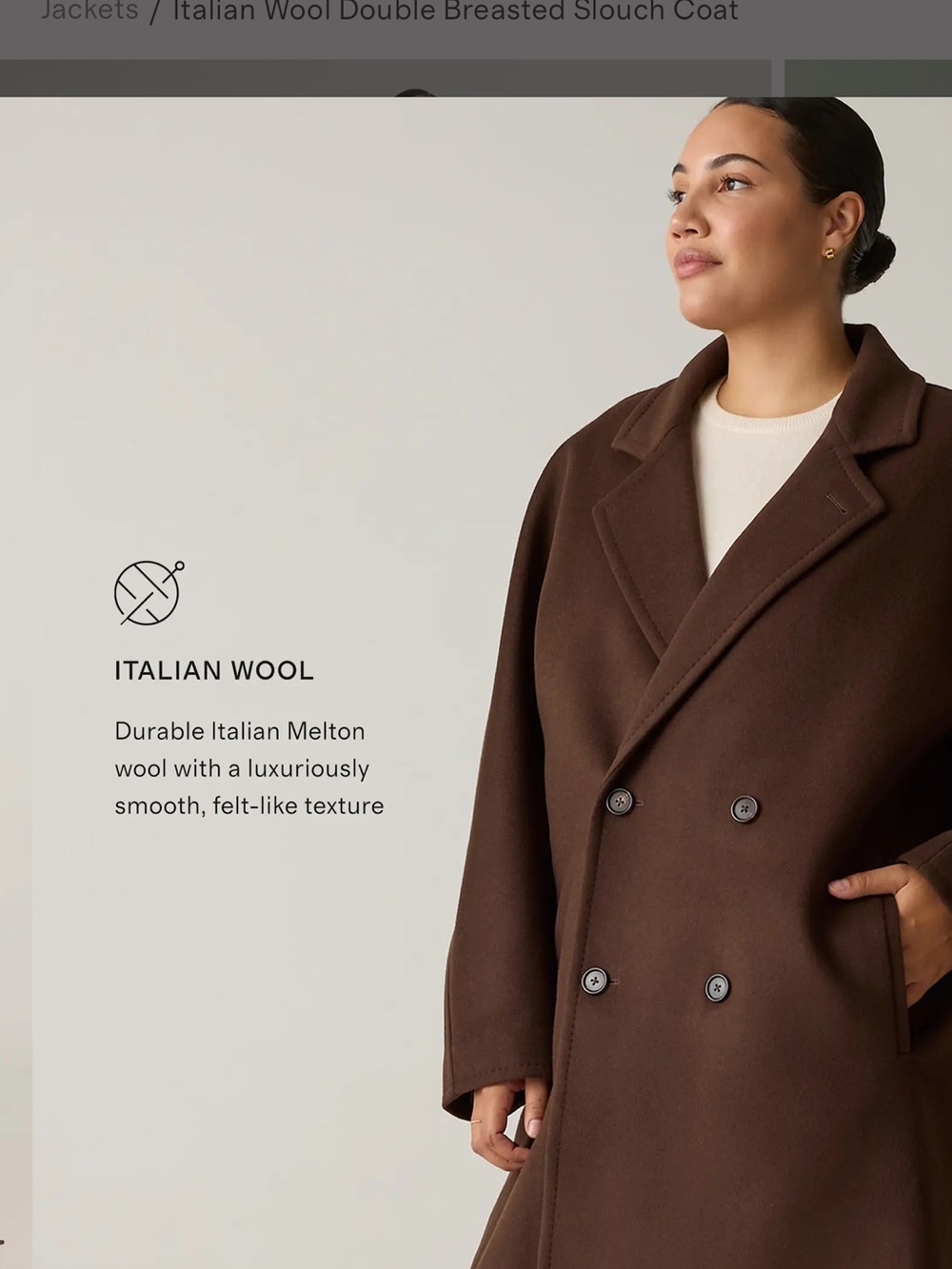 NWT Quince Italian Wool, Double-Breasted Slouch Coat, XS, Dark Brown - Picture 9 of 12